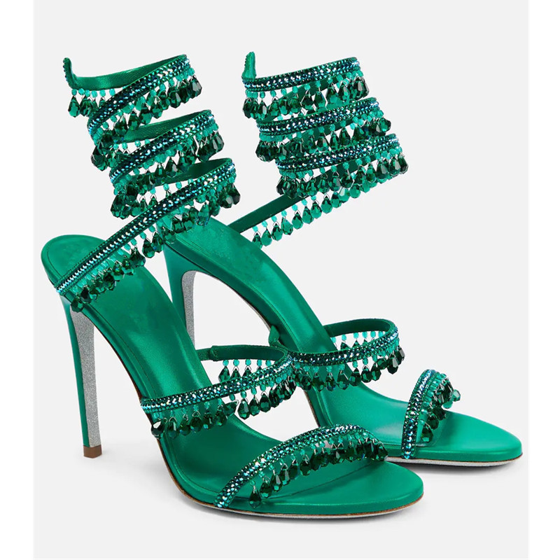 Sexy Green Crystal Fringe Stil - огляд і ціна Ankle Strap Heels