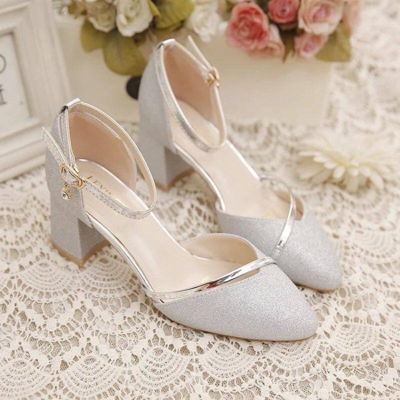 Women's Glitter Chunky Block H - огляд і ціна Ankle Strap Heels