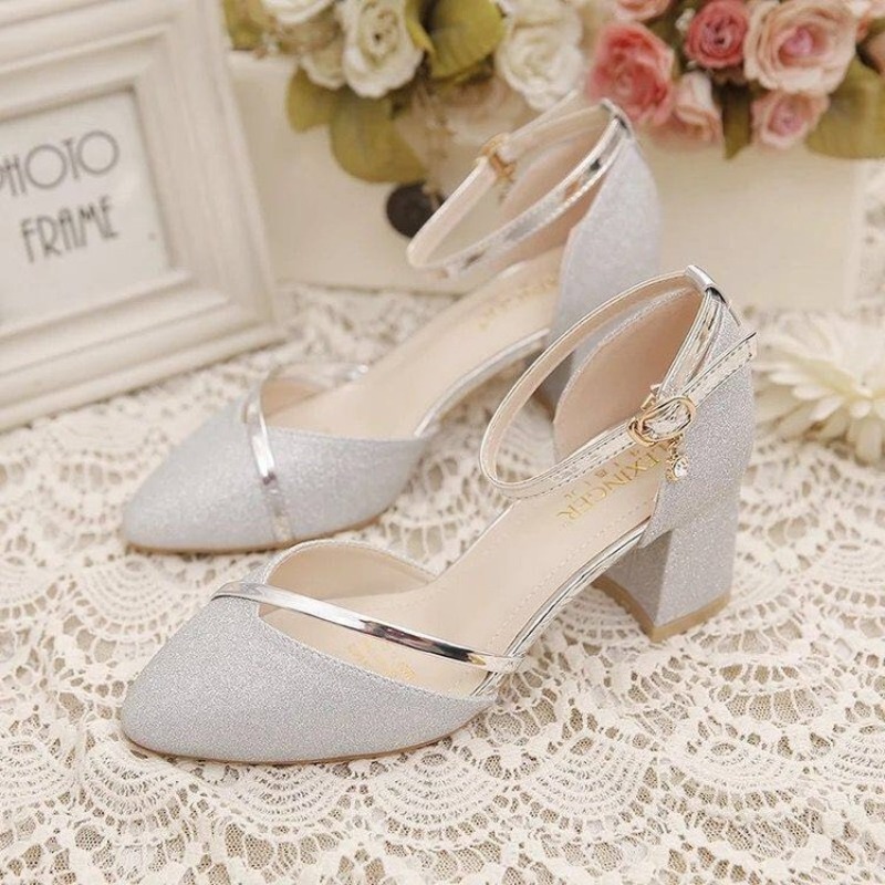 Women's Glitter Chunky Block H - огляд і ціна Ankle Strap Heels