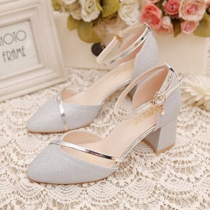 Women's Glitter Chunky Block H - огляд і ціна Ankle Strap Heels