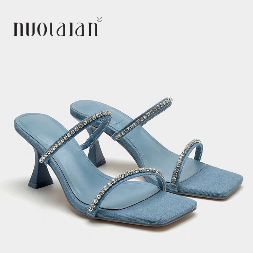Denim Rhinestone Heels Sandals - огляд і ціна Women Shoes Jeans