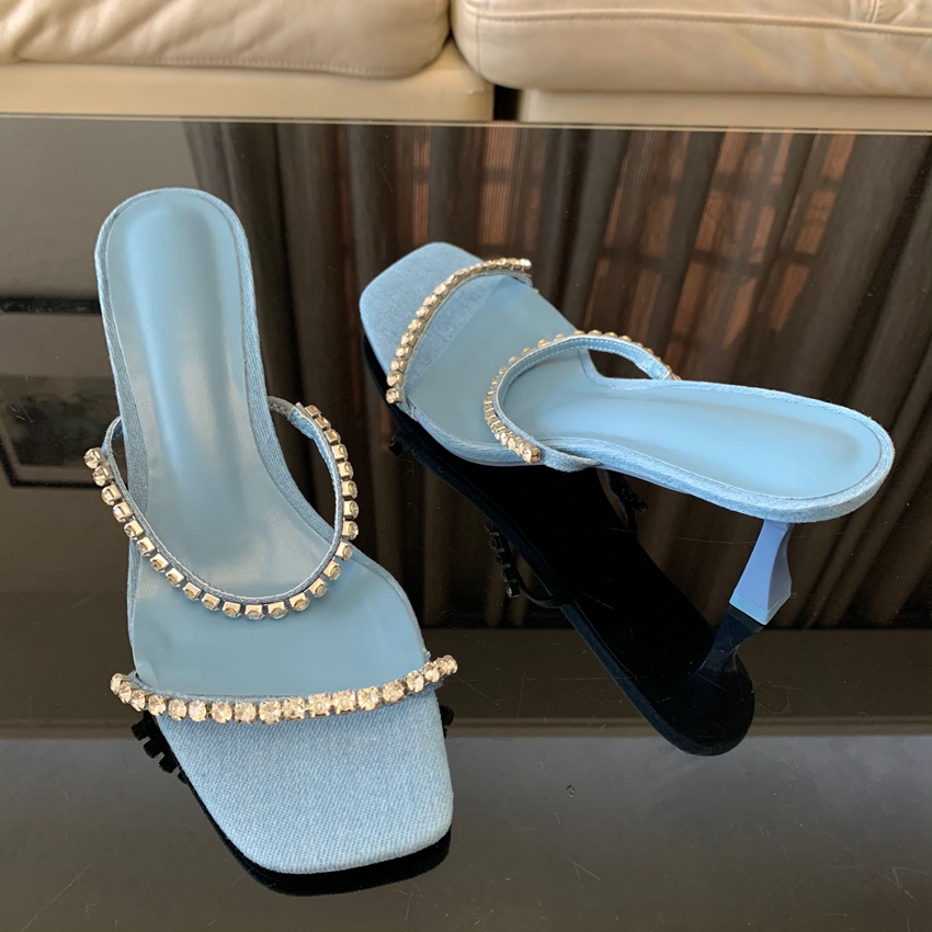 Denim Rhinestone Heels Sandals - огляд і ціна Women Shoes Jeans