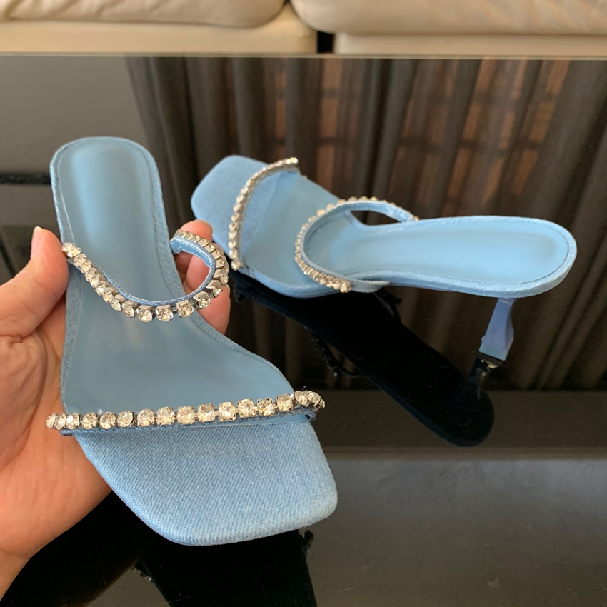 Denim Rhinestone Heels Sandals - огляд і ціна Women Shoes Jeans