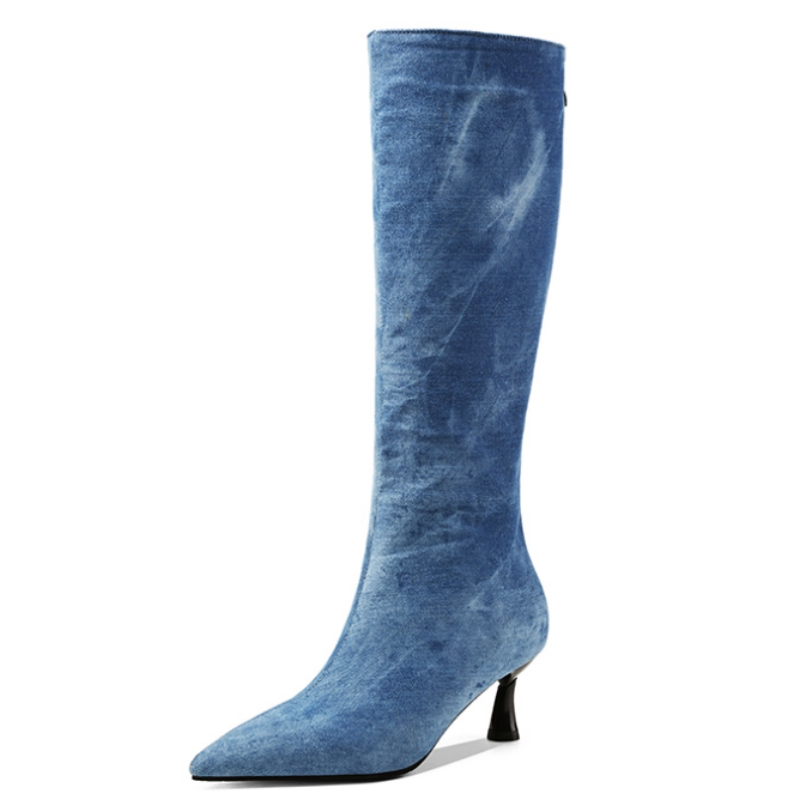 Blue Jeans Knee High Boots Wom - огляд і ціна Women Shoes Jeans
