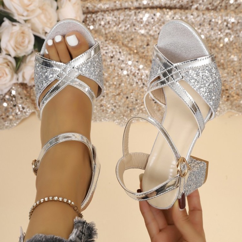 Women Block Heels Sandals Gold - огляд і ціна Ankle Strap Heels