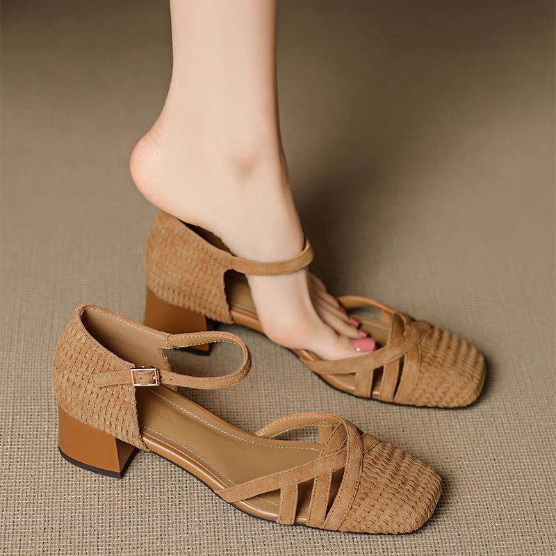 Retro Weave High Heel Sandals  - огляд і ціна Ankle Strap Heels