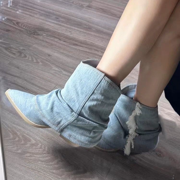 Pleated Denim Ankle Boots Wome - огляд і ціна Women Shoes Jeans