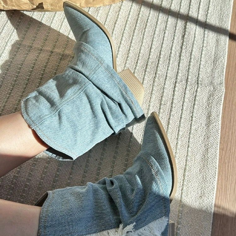 Pleated Denim Ankle Boots Wome - огляд і ціна Women Shoes Jeans