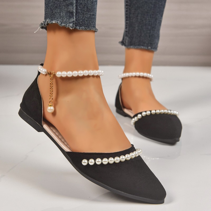 Pearl Decor Pointed Toe Flats  - огляд і ціна Ankle Strap Heels