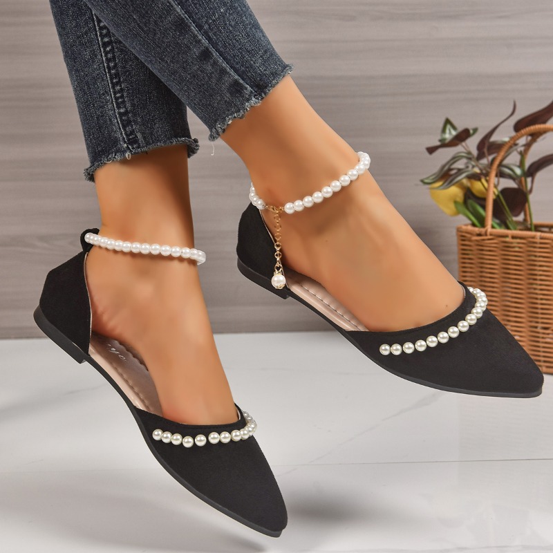 Pearl Decor Pointed Toe Flats  - огляд і ціна Ankle Strap Heels