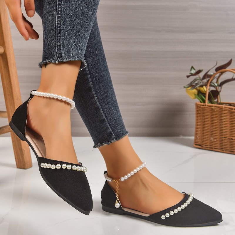 Pearl Decor Pointed Toe Flats  - огляд і ціна Ankle Strap Heels